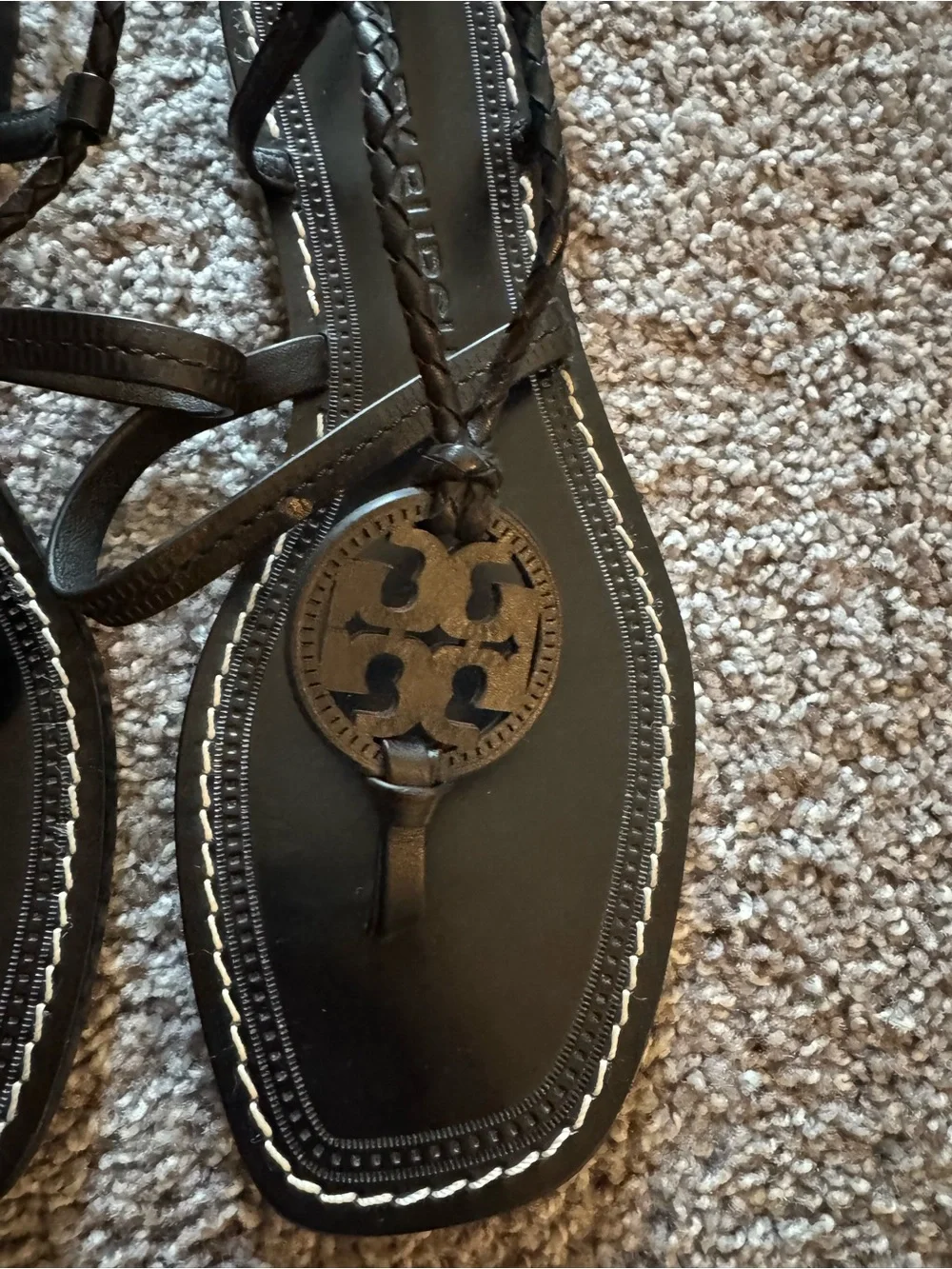 Tory Burch Miller Braided Lace-Up Sandals – Black Leather – Size 8.5M